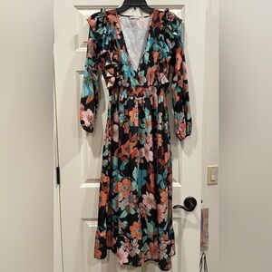 Floral Chiffon Long Sleeve Maxi Dress